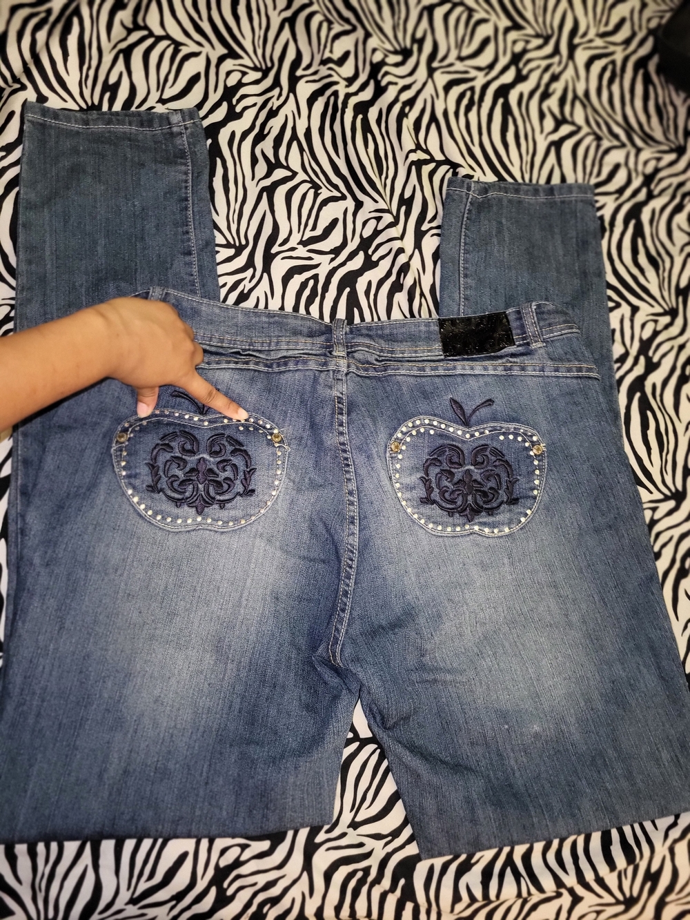 Y2K Apple Bottoms Jeans with embroidered apple designs on the back pockets